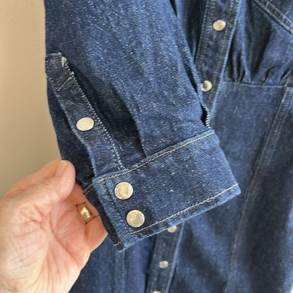 Only Blue Denim Button Snap Down Dress Dark Blue Long Sleeves Size Small - Picture 3 of 12